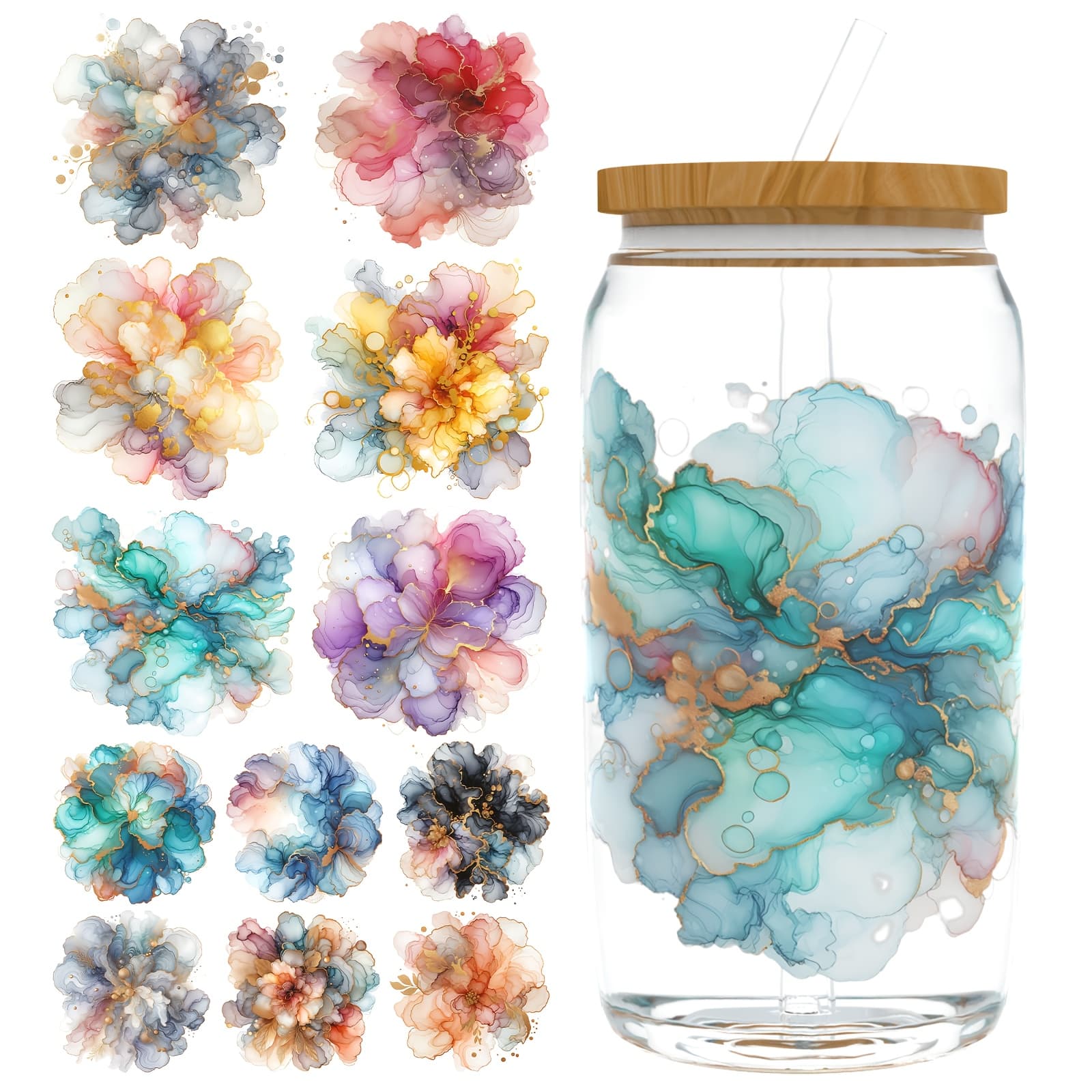 TEMU Uv Dtf Cup Wraps For 16oz - 5pcs/set Alcohol Ink Dtf Cup For 16oz Glass Cups, Milk Tea Cups, Metal And Plastic Bottles. High- Uv Dtf Transfer (only Sell, Not Mugs)