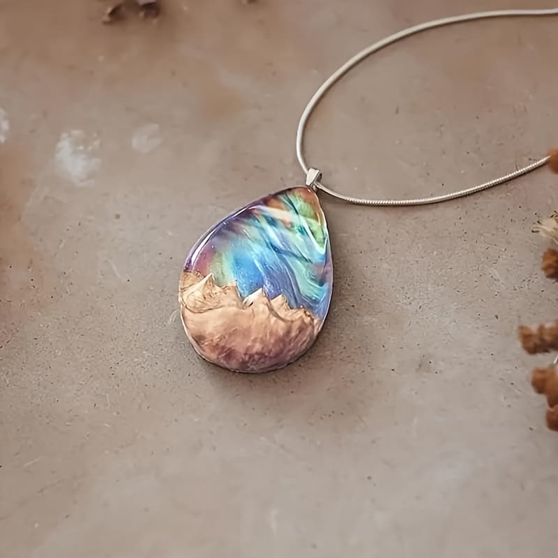 TEMU Fashion, Delicate, Elegant, Drop-shaped Natural Scenery Pendant Necklaces, Men's Trendy Creative Jewelry, Birthday, Festival, Anniversary, Gifts