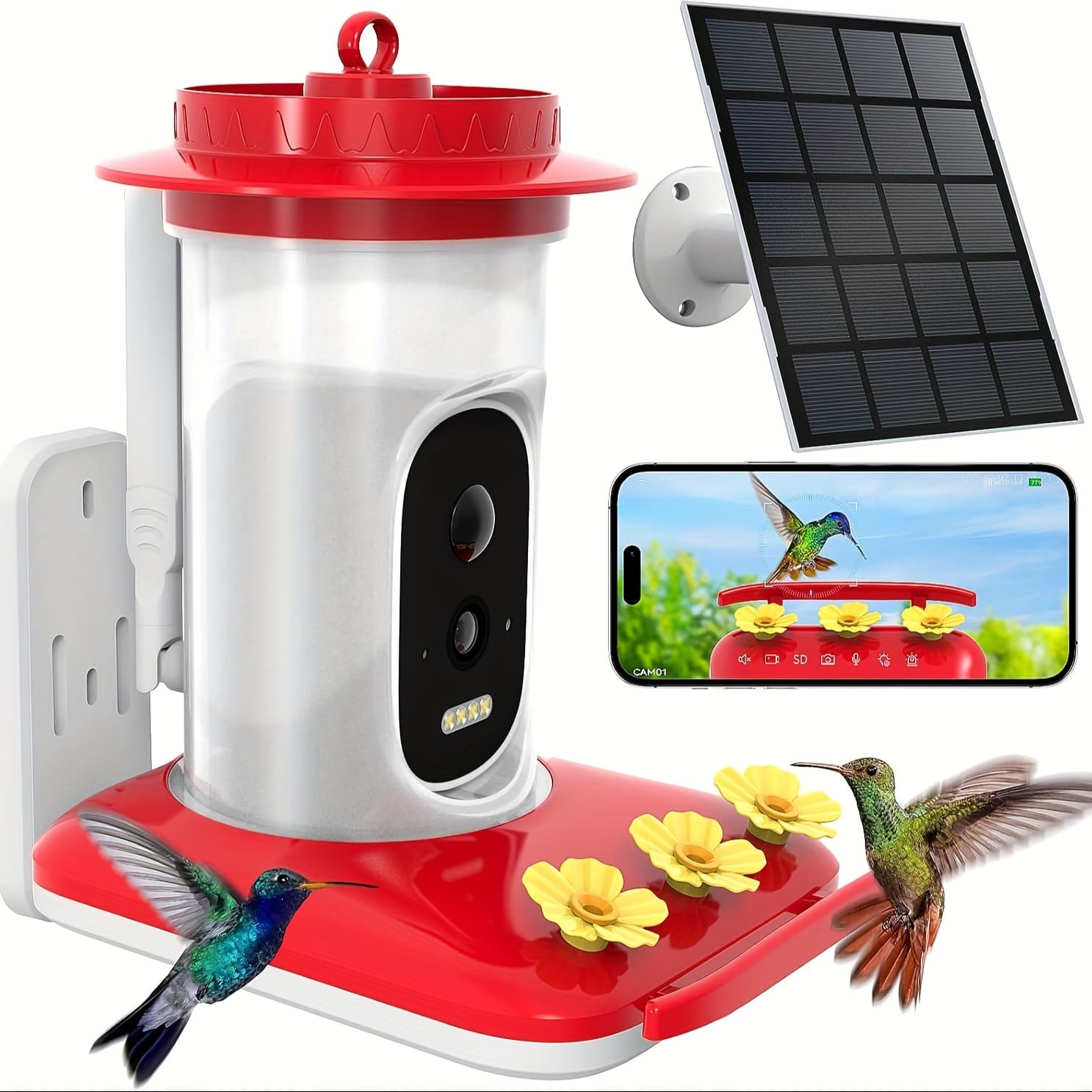 TEMU Hummingbird Feeder With Camera Solar Powered, 2.5k Recognition With Auto Capture, Proof For Hummingbirds Feeder, Easy Clean & Fill, Hummingbird Feeders For Outdoors