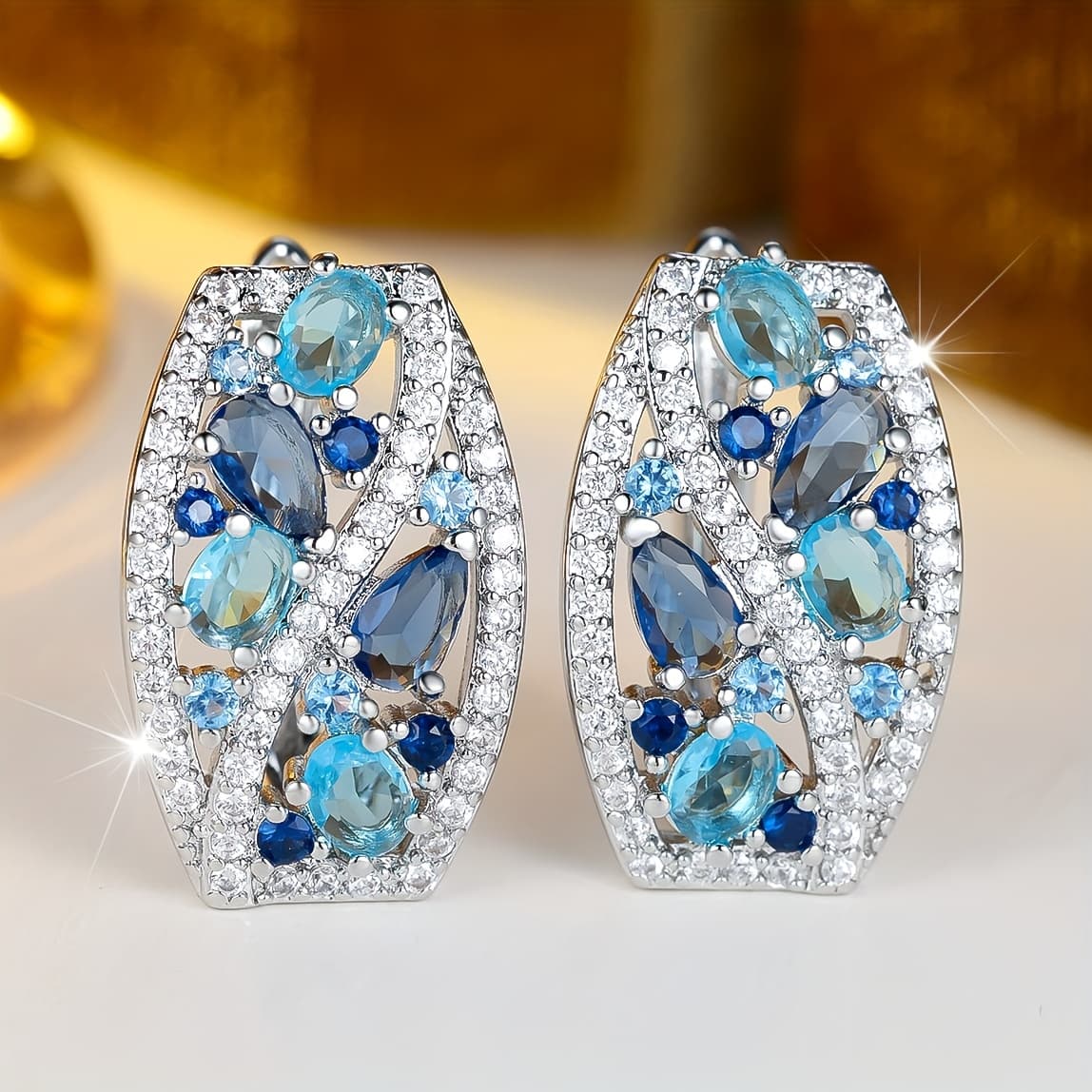 TEMU Angol Pair Of Bohemian Heavy-worked Ultra-sparkling Multi-synthetic Synthetic Zirconia Earrings For Banquet Parties