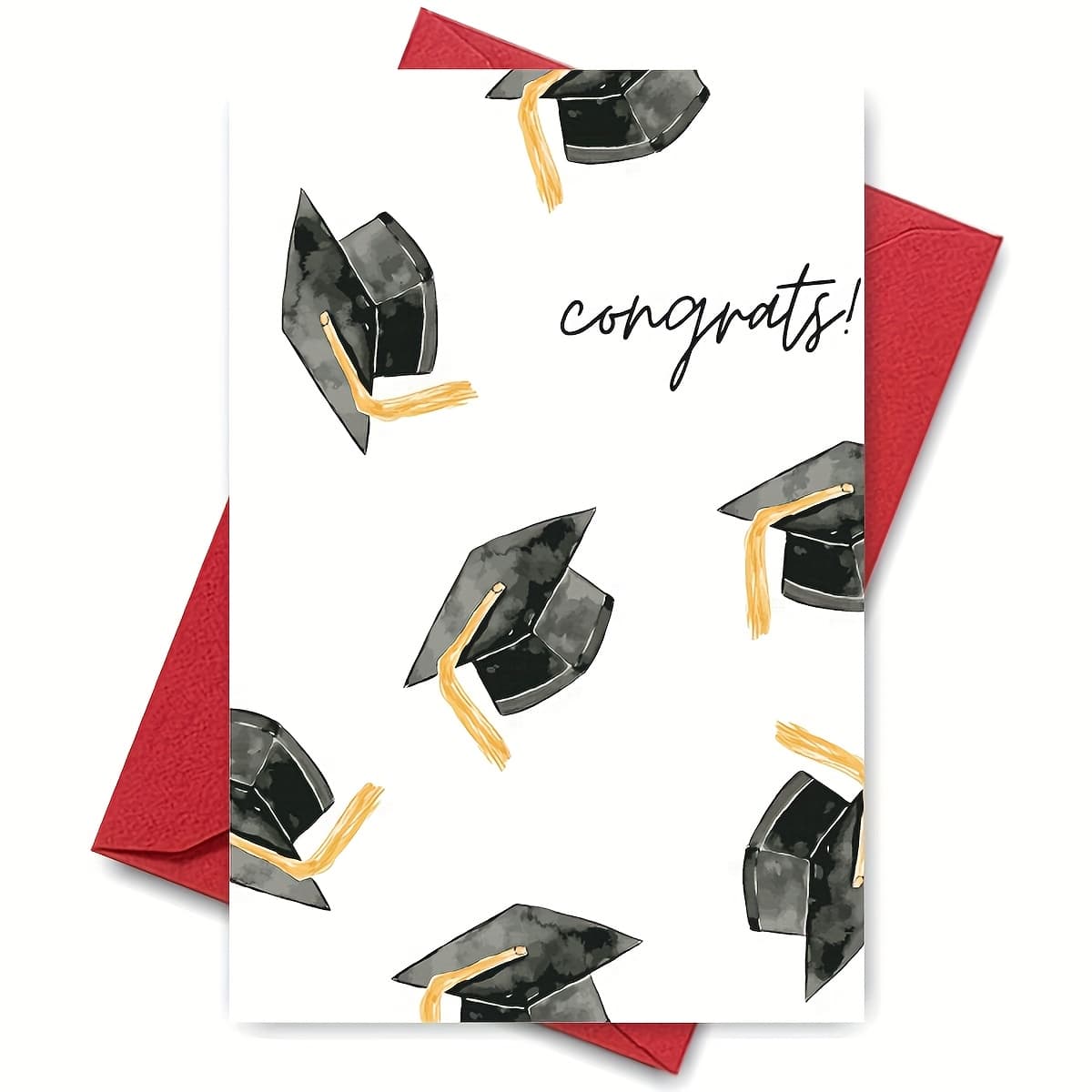 TEMU Graduation Celebration Card - 'congrats!' With Graduation Caps And Confetti - Perfect For Graduation Day - Great Gift For Graduate, Student, Or - Festive And Greeting Card