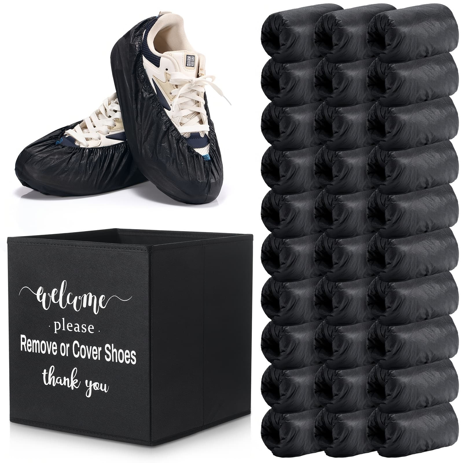 TEMU 300 Count Of Disposable Shoe Covers, Including A Storage Box For Guests, Suitable For Rain And Indoor Use, Designed For Men And Women. Please Either Remove Or Cover Your Shoes (in Black)