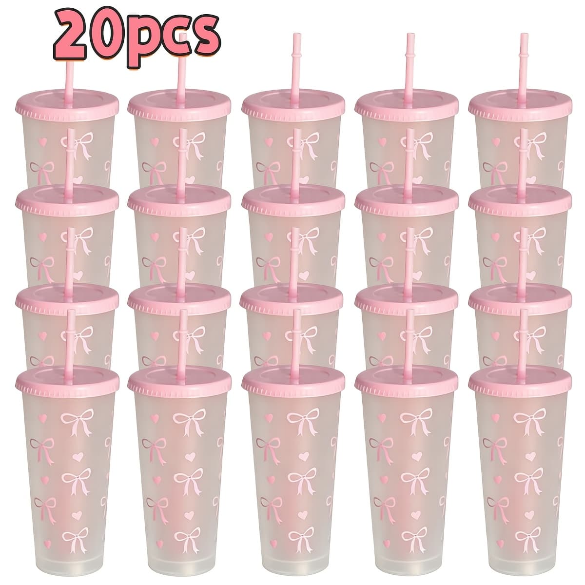 TEMU A Set Of 20 Reusable 24 Oz (ounces) Party Cups - Made Of Pp Material, With Lids, Straws And Dust Covers, Is Perfect For Parties, , Offices And Camping. The For Holiday Bulk Gifts