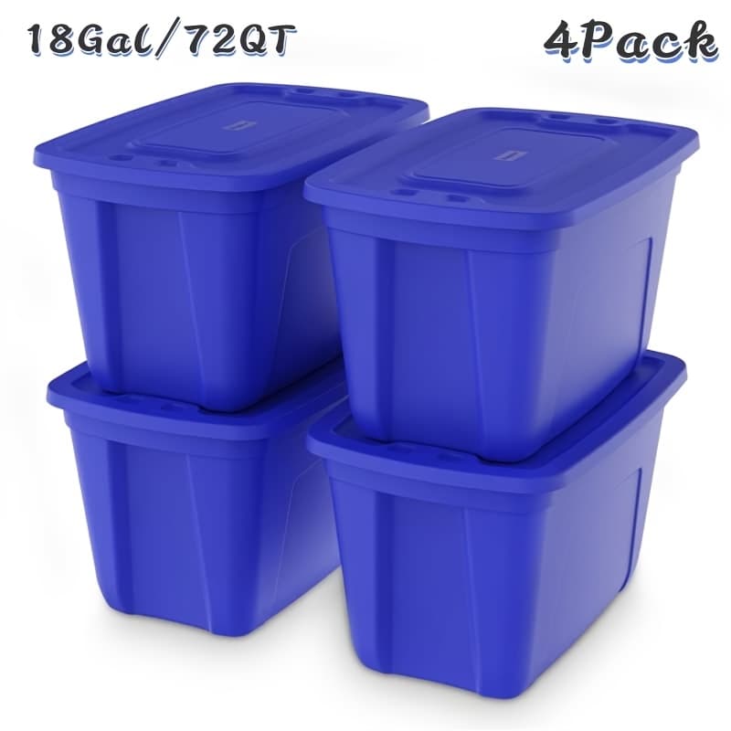 TEMU 4-pack 18-gallon Heavy-duty Storage | Secure Latching Lids, Weather-resistant & Stackable | Perfect For Organizing Outdoor, Garage & Garden Equipment