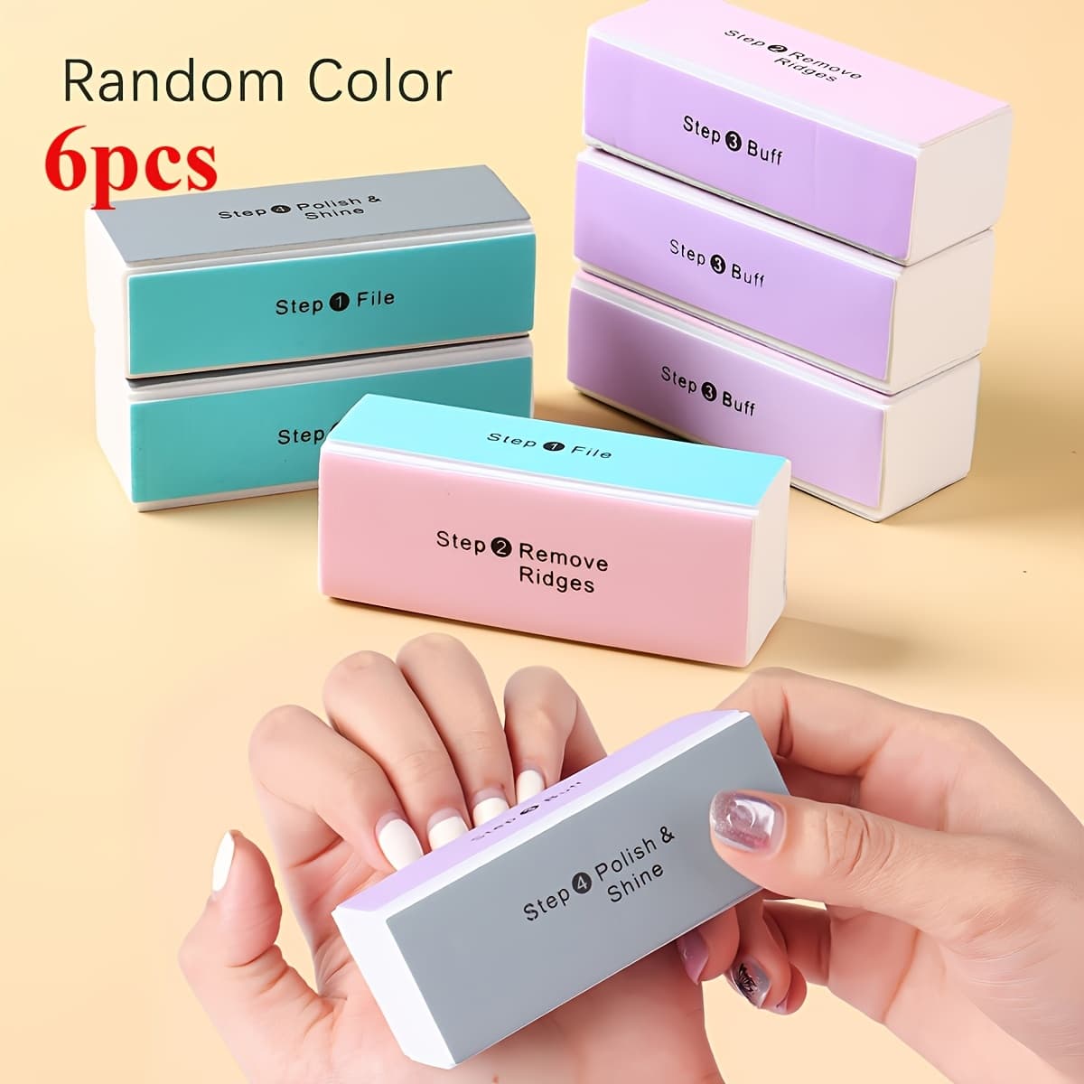 TEMU 6pcs/12pcs Random Color Nail Buffer Set, Sponge Nail Files For Manicure Pedicure, Sanding Polishing Blocks For Nail Art & Nail Care
