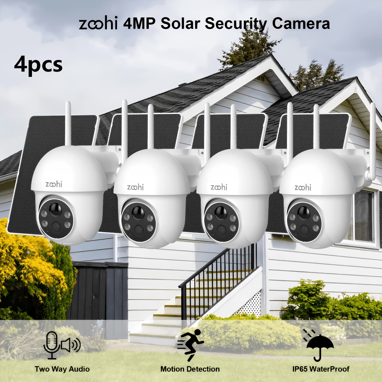 TEMU 1pc/4pcs Wireless Outdoor Camera 4mp With Solar Panel, 355° Ptz Rotation, Pir Human Detection, Battery Operated, Enabled, Color Night Vision