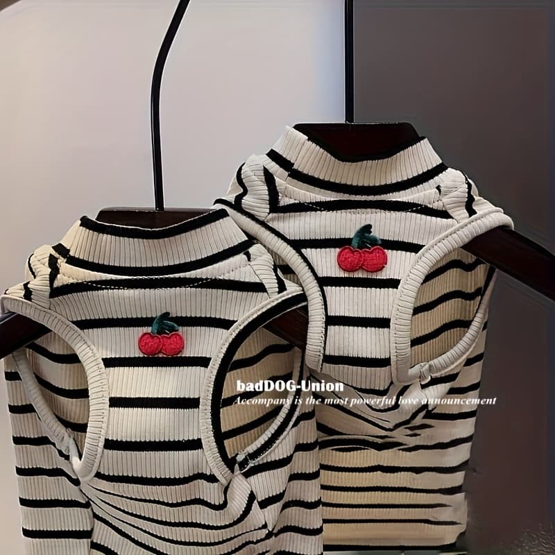 TEMU Cute Cherry Striped Vest Maltese Schnauzer Vest Summer Thin Style