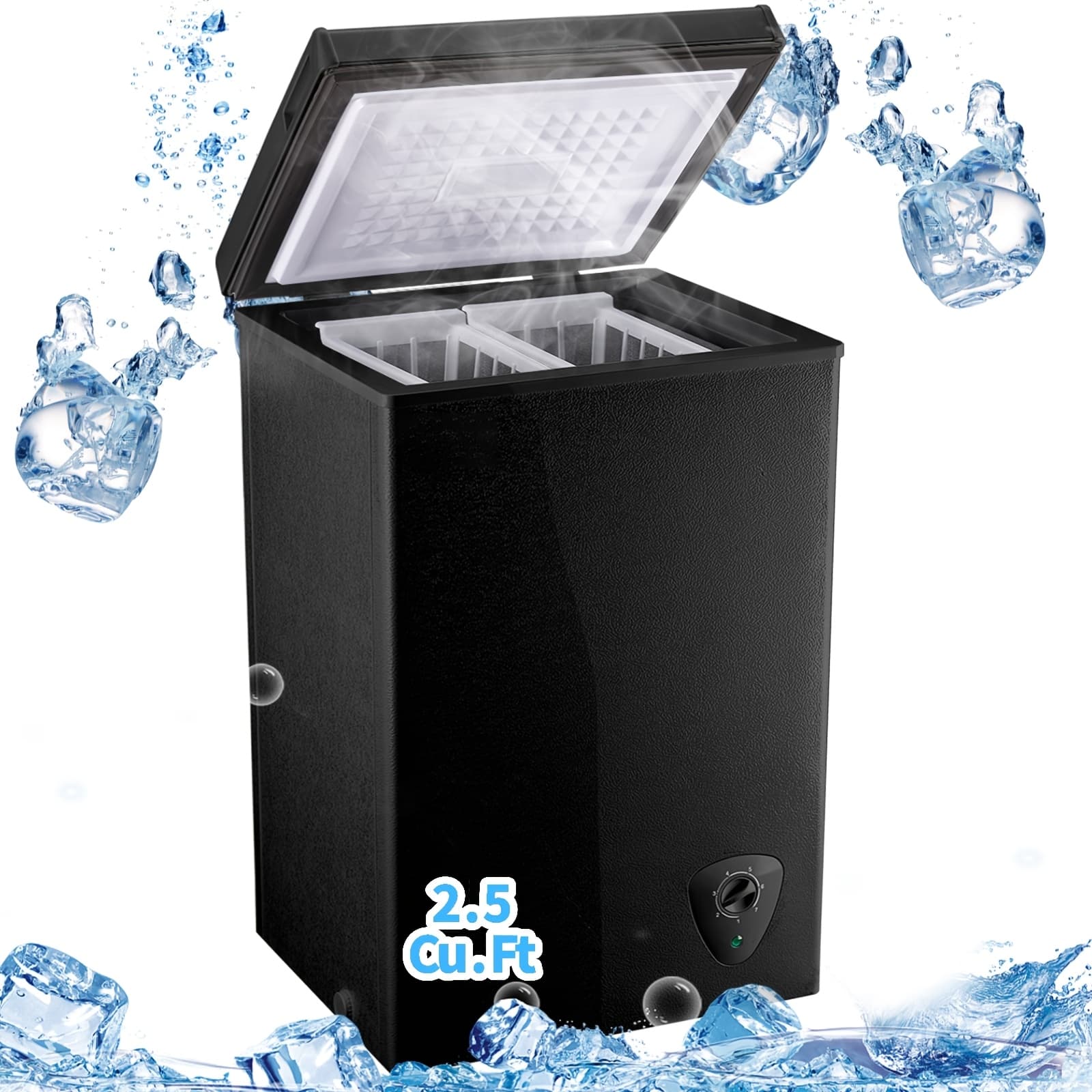 TEMU Wanai Small Deep Freezer, 5.0 Cubic Feet Chest Freezer With Adjustable Temperature, Top Open Door, Removable Storage Basket For Home, Kitchen, Office, For Home And Apartment, Black