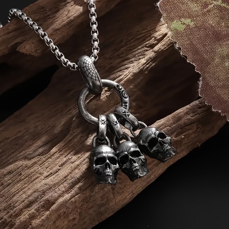 TEMU 1pc Of Gothic Pendant Necklace - Silvery Alloy With Twist Rope Chain, Hip Hop Punk Style, Everyday Wear And Party Fashion Accessories