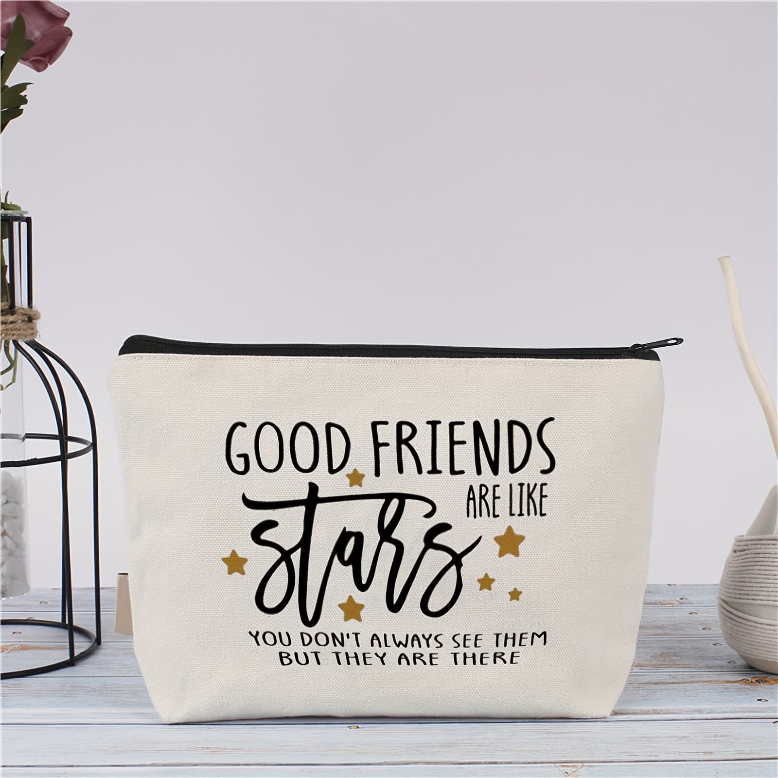 TEMU Cosmetic Bag For - Unisex-adult Makeup Bag With Zipper, Non-waterproof, Unscented, Pouch With Inspirational Quote