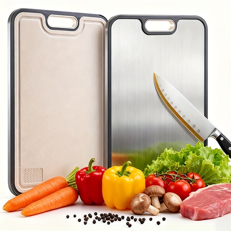 TEMU Double Sided Food Grade Cutting Board For Kitchen, Made Of Stainless Steel And Wheat Straw Pp Panel, Non Slip And Durable, Easy To Clean. Large Size 16 Inches X 11 Inches