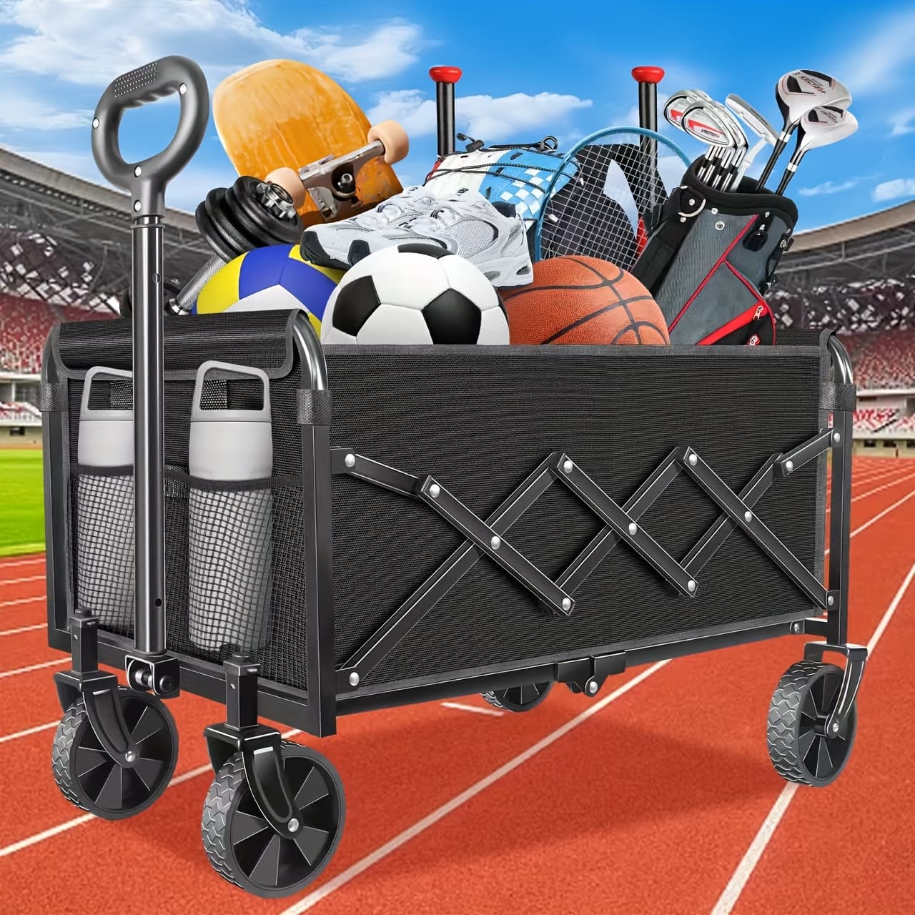 TEMU Track And Field Equipmenttransporter Wagons Carts Foldable - Collapsible Wagon Cart With Wheels Foldable - Utility Folding Wagon Cart For Sports Camping Grocery, Black