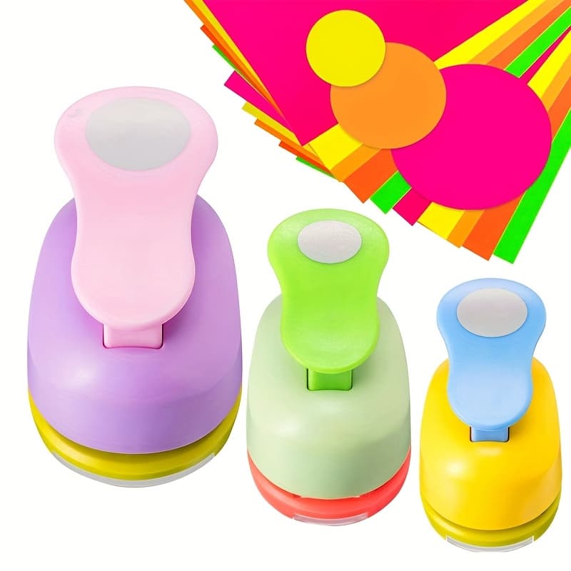 TEMU 3pcs Round Hole Punch Set, 3pcss Different Sizes Of Round Hole Punches, 8mm, 16mm, 25mm Hole Punches, For Card Making, Album, Photo Organization And Office Supplies, Random Color
