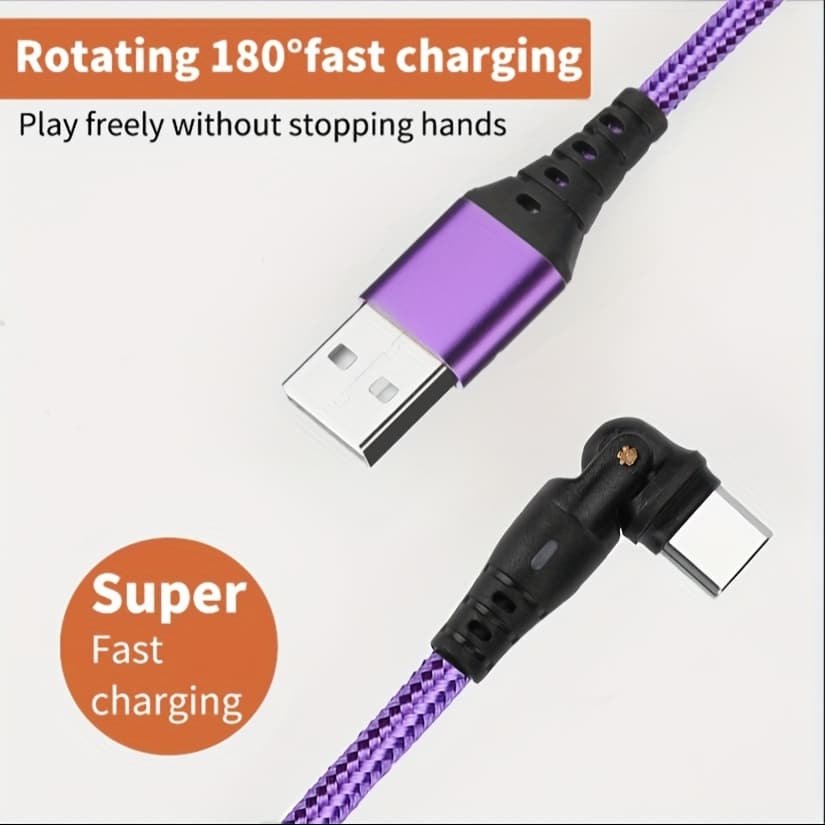 TEMU A Usb-c Fast Charging Data Cable That Can Rotate 180°, Allowing For Angle Adjustments. From Durable Nylon Braided Material, Resistant To Bending, And Is Compatible With Brands Like , Xiaomi