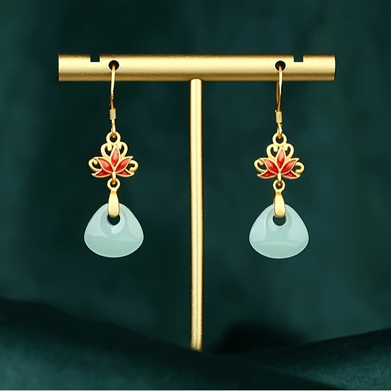 TEMU 1 Pair Gold-plated Enamel Teardrop Earrings, Fresh And Elegant Design, Symbolizing Grace And