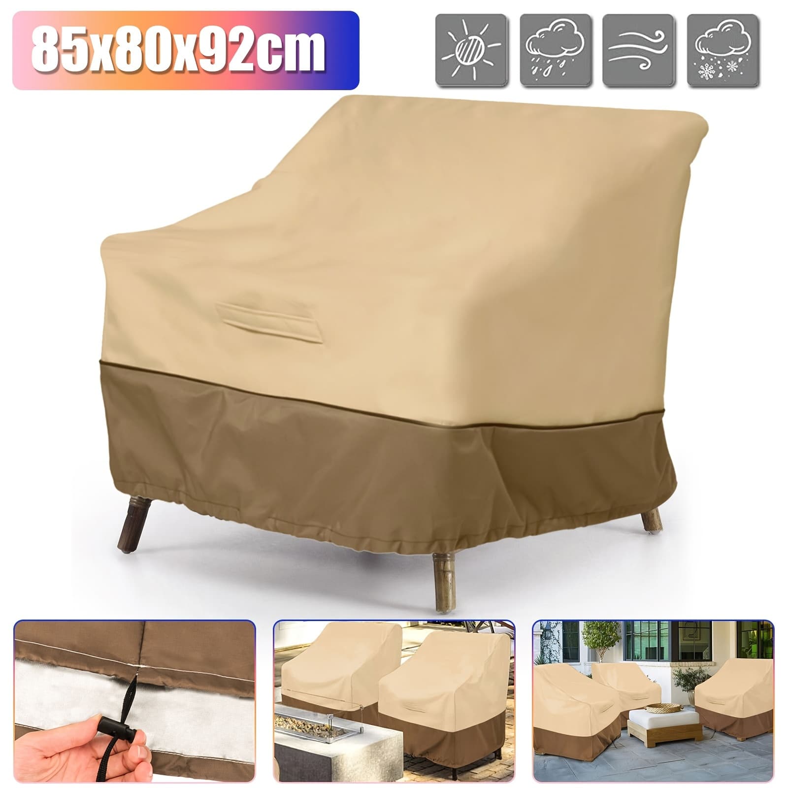TEMU Oxford Fabric Patio Chair Cover With All-, Furniture Protector With Adjustable Drawstring, Heavy-duty Sofa Cover For Garden And Veranda Use