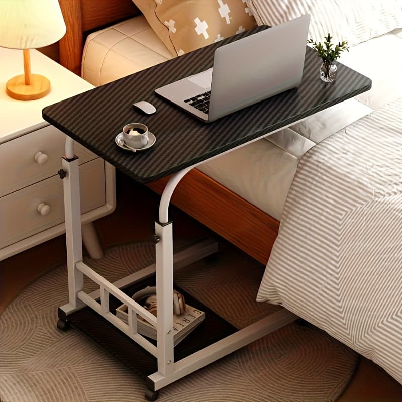 TEMU Adjustable Height Mobile Laptop Desk, Multifunctional Computer Desk With Wheels, Dormitory Dining Table, 360 Degree Rotation, For Home, Bedroom, Dormitory, Student Writing Desk