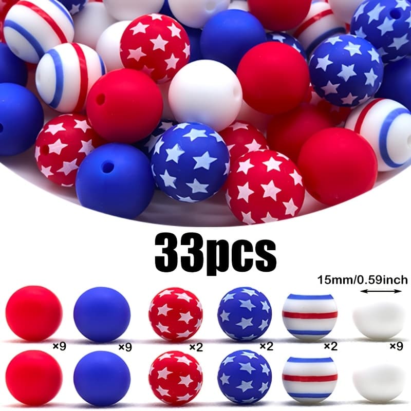 TEMU 33/51pcs Silicone Beads, Day Themed, Loose Spacer Beads, Perfect For Craft Lovers To Make Bracelets, Bag Charms, Phone Chains, Daily Decorations And Holiday Gifts