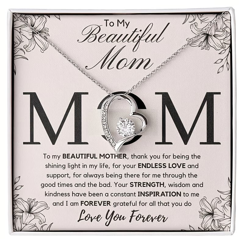 TEMU To My Beautiful Mom | Thank You For Being Light | Necklace, Suitable For Anniversary, Birthday, Party, Or As A Holiday Gift