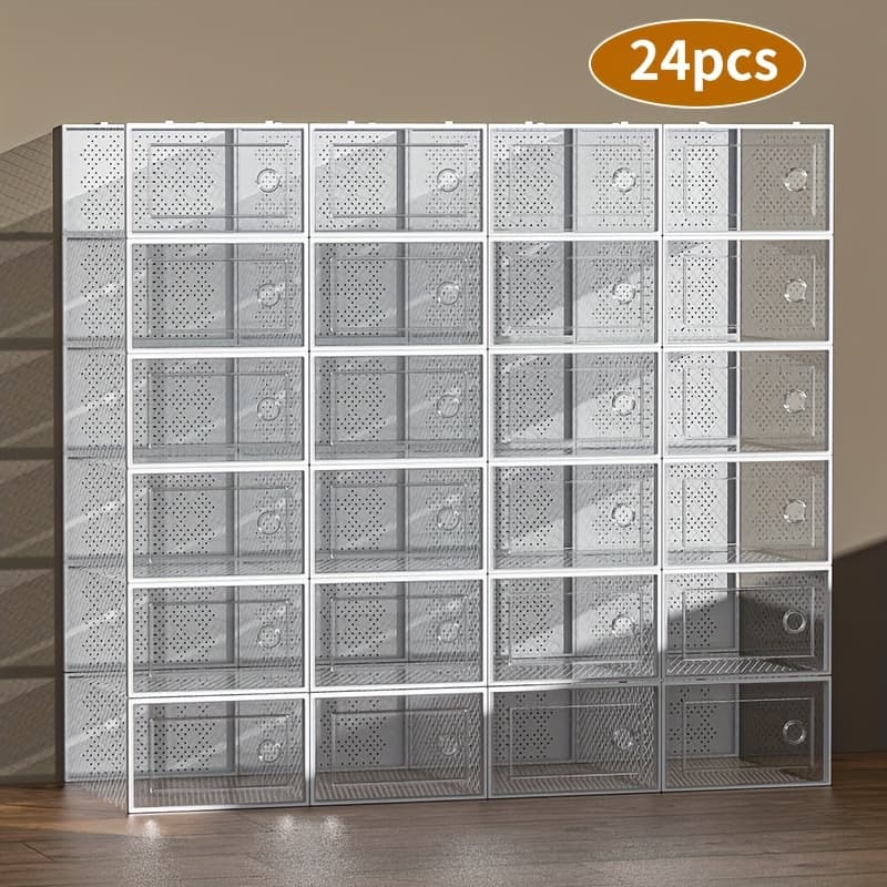 TEMU 6/12/24pcs Thick Transparent Shoe Box With Lid, Foldable & Stackable Plastic Shoe Rack Organizer - Waterproof, Space-saving Storage For All Shoe Types - Ideal For Foyer, Bedroom, Home, Dormitory
