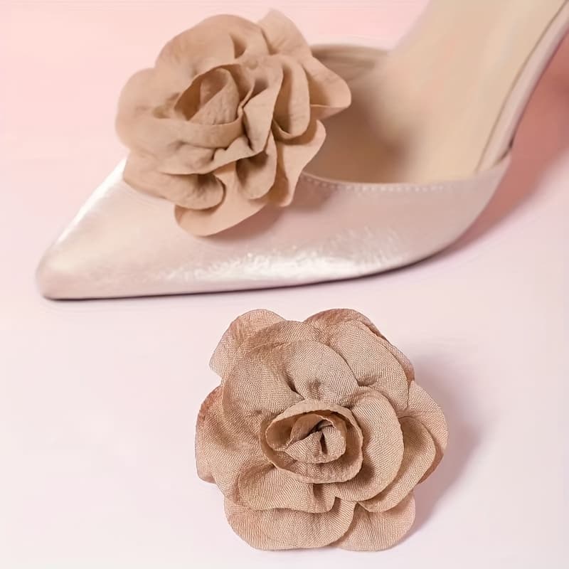 TEMU A Pair Of Khaki Camellia Handmade Fabric Flowers, Stylish And Easy, Detachable Shoe Decoration Additions, Handmade With Slight Size , Not For Use