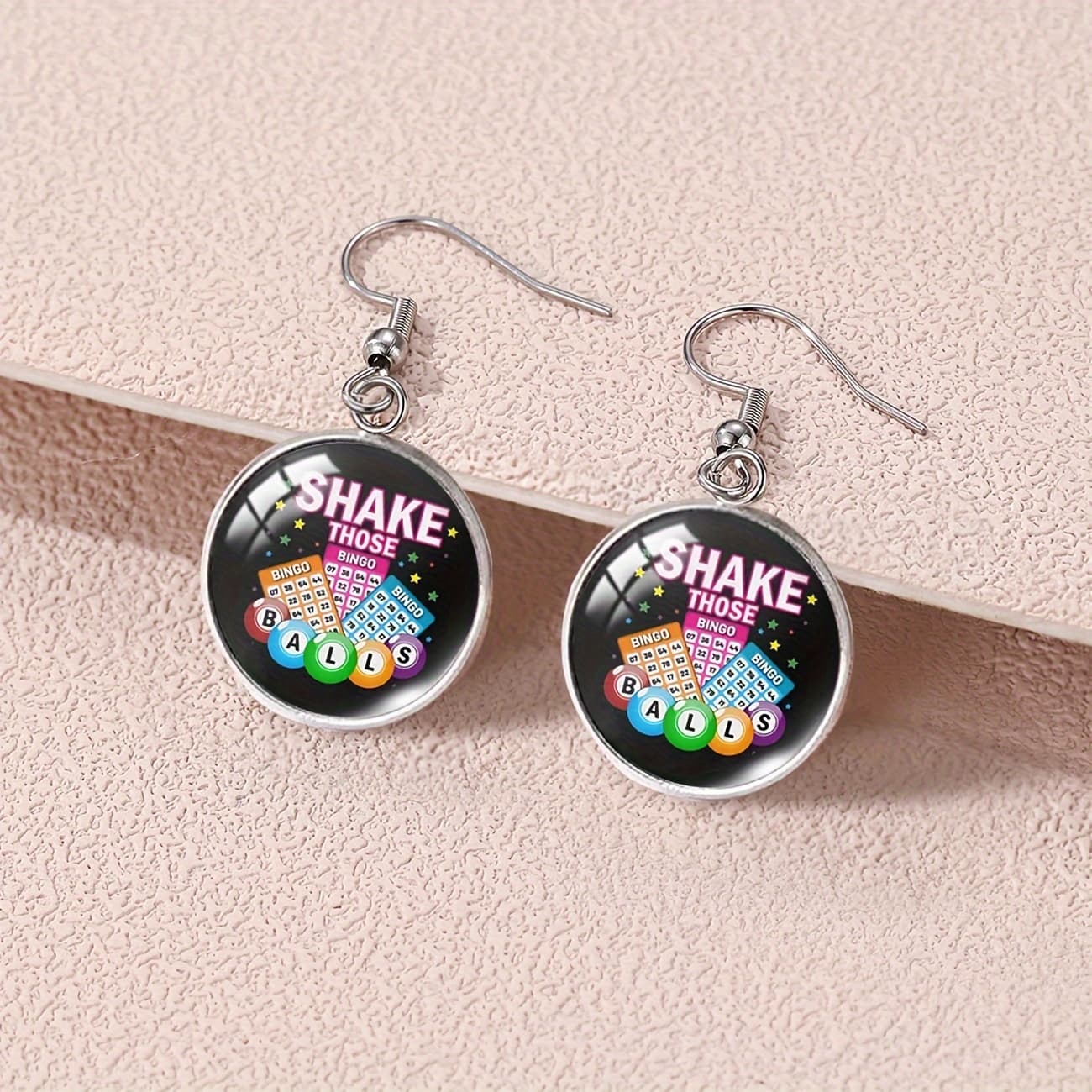 TEMU A Pair Of Bingo-themed Earrings, Perfect For Game Enthusiasts, Ideal As A Party Gift