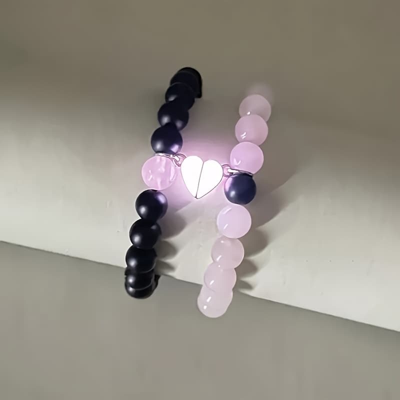 TEMU 2pcs Love Luminous Natural Stone Bead Couple Bracelet Set, Friendship Bracelet, Lover Gifts