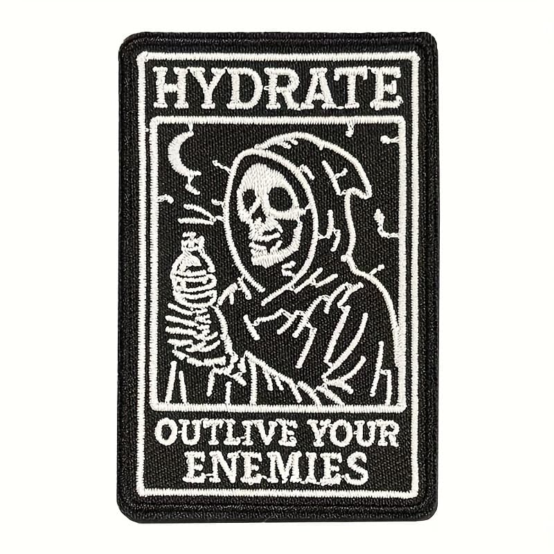 TEMU 1pc Hydration Is Better Than Embroidered Patch, Gothic Skull Black Humor Meme Patch Applique, Suitable For Clothes Hats Backpacks, Jackets, Bags, Jeans, Etc., Creative Gifts, Halloween Gifts