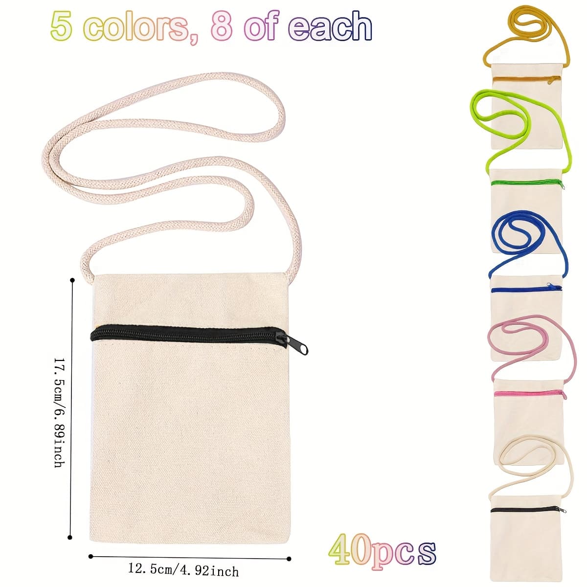 TEMU 20pcs/40pcs Canvas Zipper Bag, 6.7* 5.1-inch Zipper Shoulder Bag, Single-row Zipper Painting Crossbody Bag, Suitable For Birthday Parties, Diy Crossbody Bag, Small Backpack, Party Gift Bag
