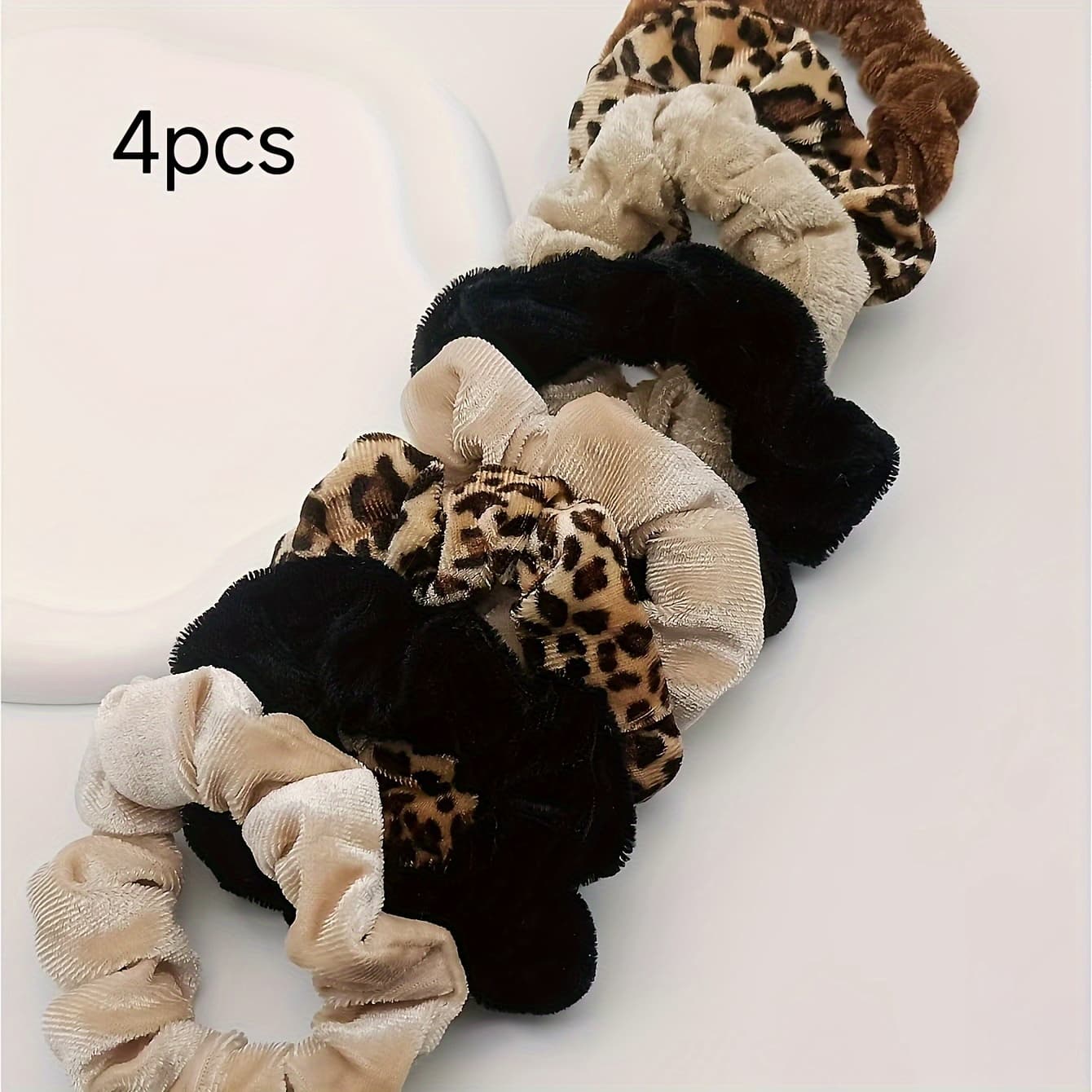 TEMU Hair Scrunchies For Women, 4pcs Velvet Scrunchies For Hair, Leopard Hair Ring, Velvet Hair Ties, Classic Elastic Thick Hair Bands Ties, Soft Ropes Ponytail Holder Hair Accessoriesaccessories