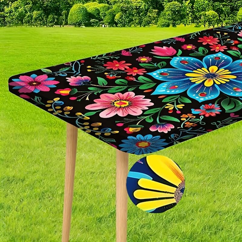 TEMU 1pc, Outdoor Tablecloth - With Bohemian Floral Print, Suitable For Camping, Picnics And Garden Parties, Bright Colors, Patio Set Coverlet Accessory For Indoor/ Outdoor Use