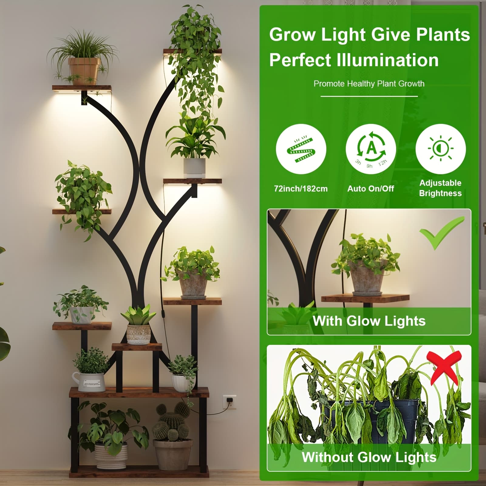TEMU A 9-tier Metal Plant Stand Measuring 60 Inches, Designed For Corners, Perfect For Displaying Multiple Plants. It Features A Metal Frame And - Design, Ideal For Room Decoration