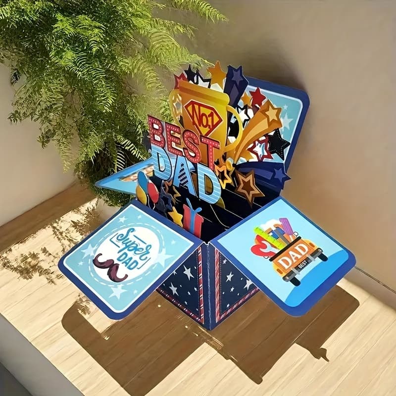 TEMU 1pc/2pcs, Father's Birthday Pop-up Card Box, Best Dad's Birthday Folding 3d Craft Surprise Gift Card, Father's Day Birthday Card, Gift Information Card, Father-themed Party Decoration Card