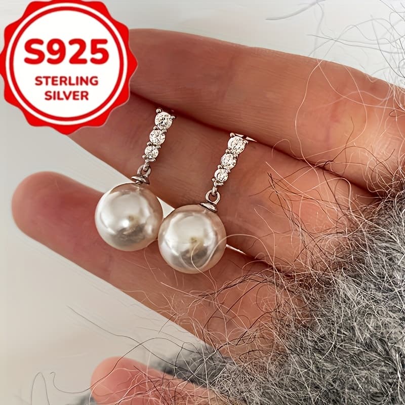 TEMU 925 Pearls Pendant Dangle Earrings Elegant Unique Ear Piercing Jewelry Decoration