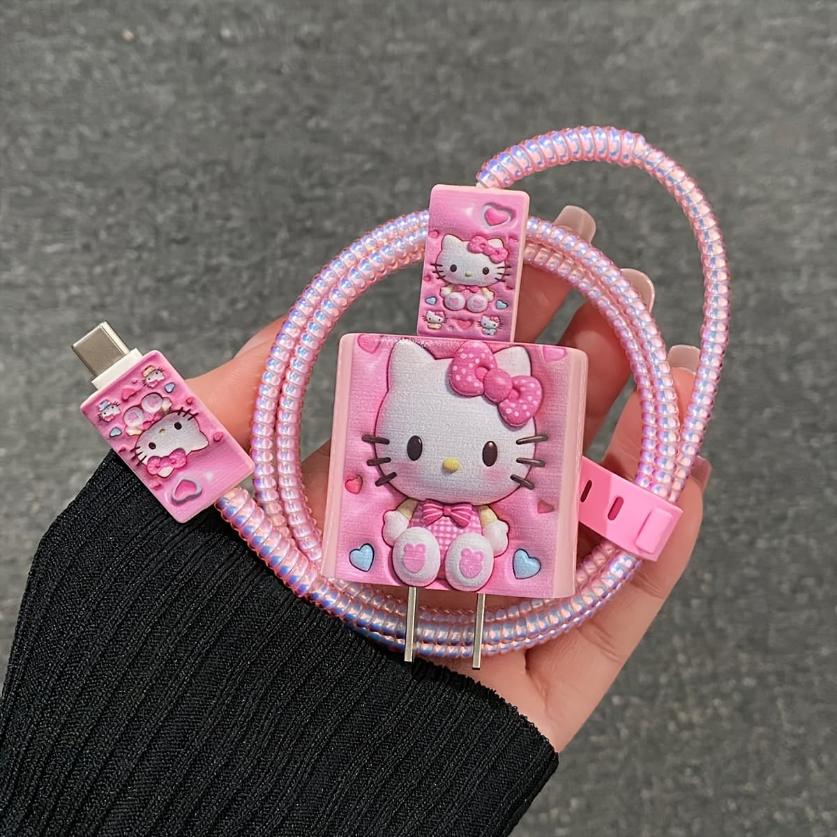 TEMU Hello Kitty, Charger And Data Cable Protective Case, Cute Gift, Christmas Gift Adapter Charger Cable With Cute Cartoon Protective Case, Suitable For Everyone