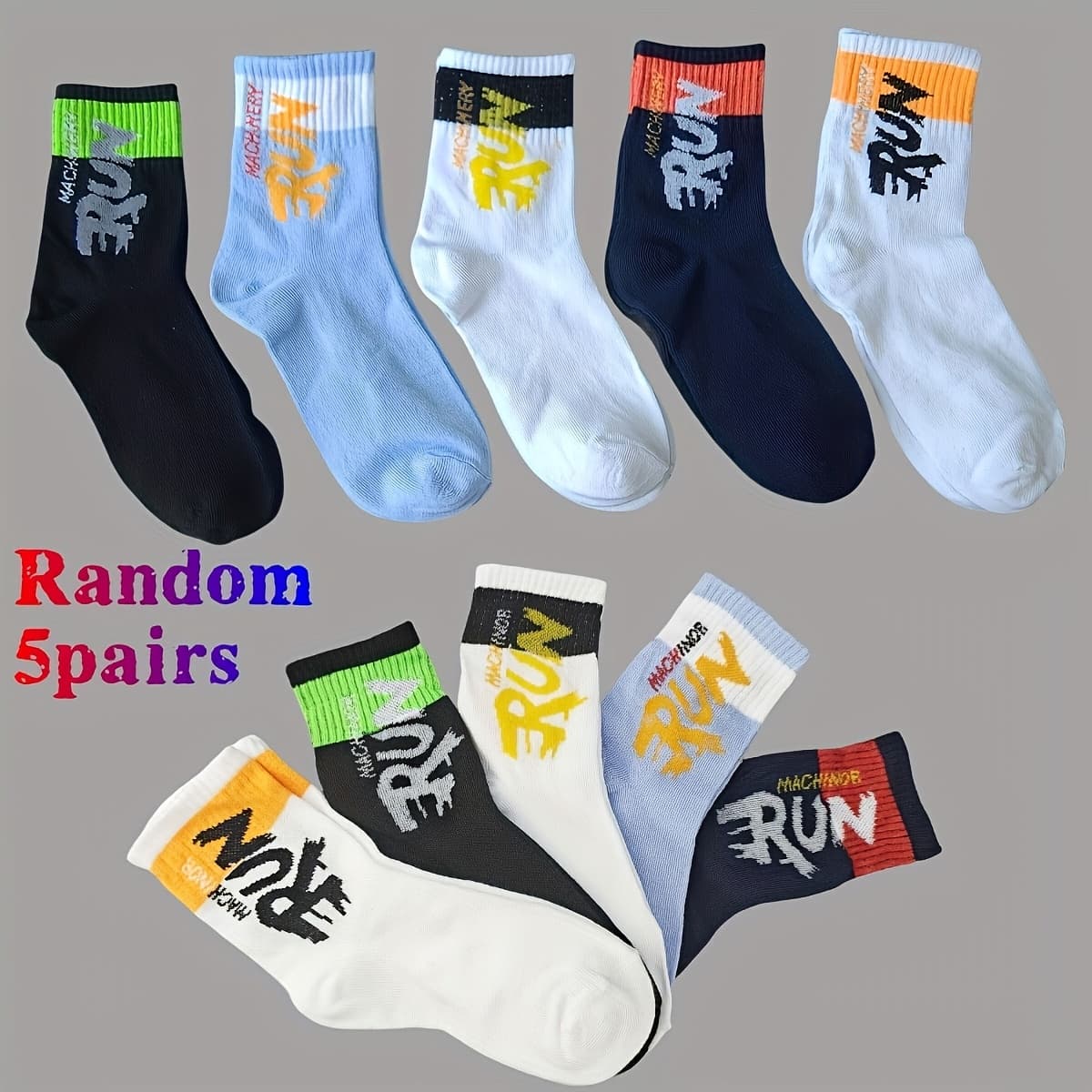 TEMU 5 Pairs Random Pattern Colors Of Mid-calf Sports Socks For Teenagers, Men's Odor-resistant Long Socks For Spring And Autumn, Trendy Autumn Long Socks For Men