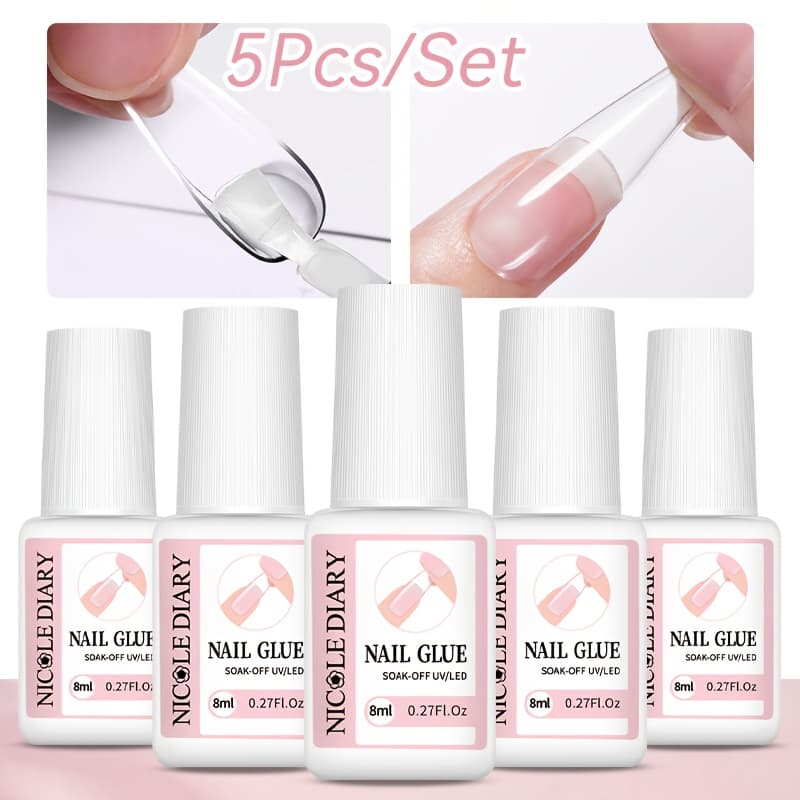 TEMU 5pcs/set Diary Nail Glue For Press On Nails And Nail Rhinestones | Strong , Fast Drying, Long Lasting Manicure Accessory, Non-water Resistant Liquid Gel