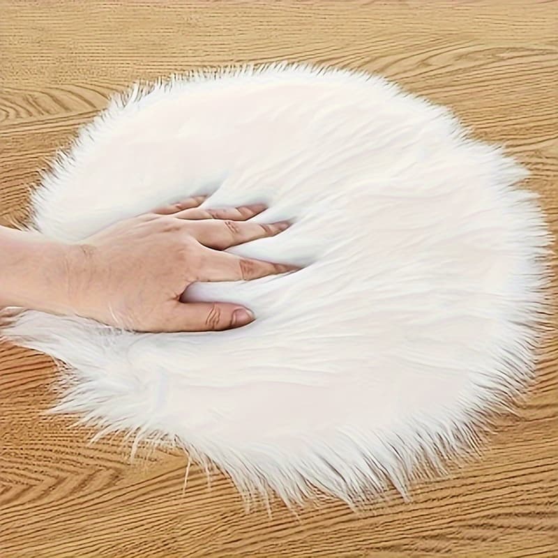TEMU 1 Faux Sheepskin Plush Round Rug For Living Room, Sofa, Coffee Table, Balcony, Small Bedroom, , Chair, Or Bedside Mat
