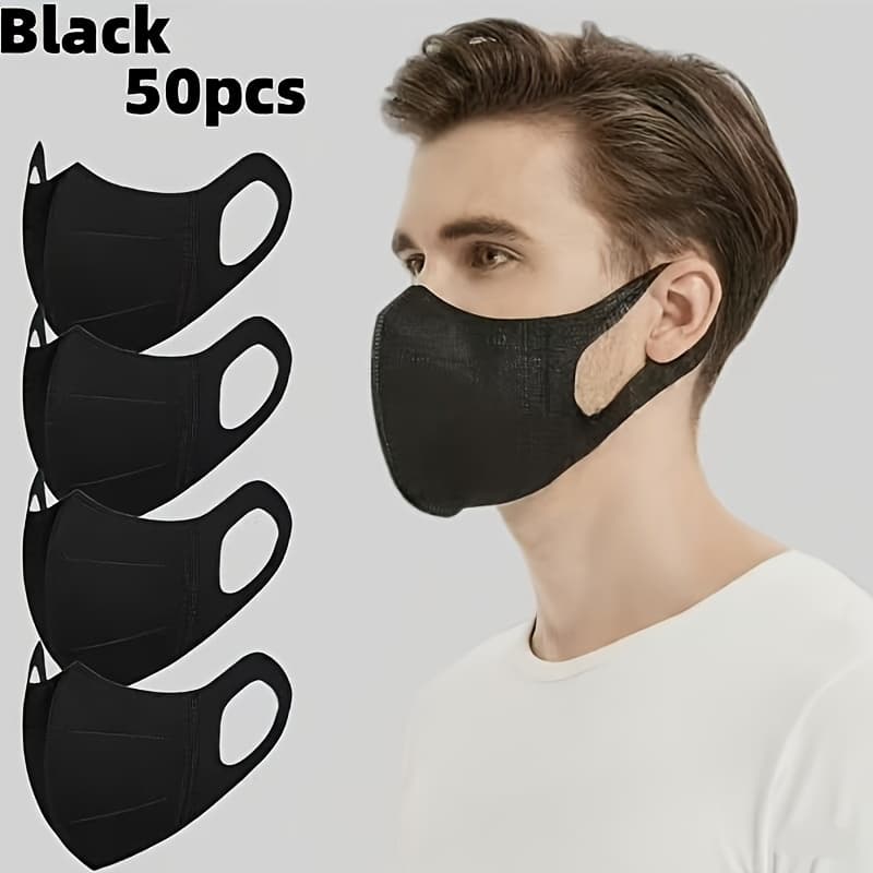 TEMU 50-pack Breathable Face Masks, Fashionable High- Wide Ear Loops, Individually Packaged In White And Black, , Fit For Office Use Travel Outdoor Activities