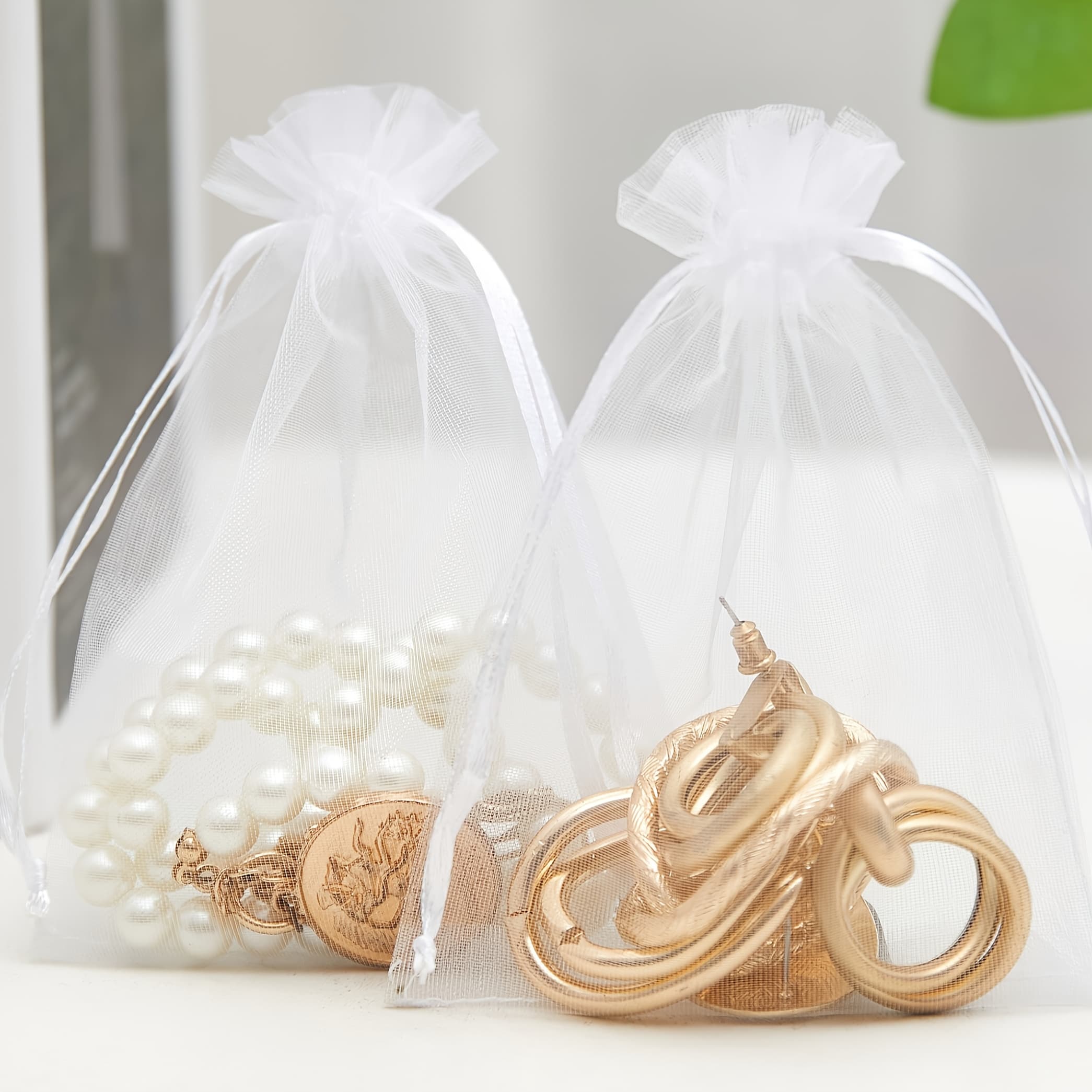 TEMU Gift For Her/him 120pcs 4"x6" (10cm X 15cm) White Packing Organza Bags, Mesh Bags Drawstring Gift Bags Jewelry Bags For Candy Wedding Gifts Christmas