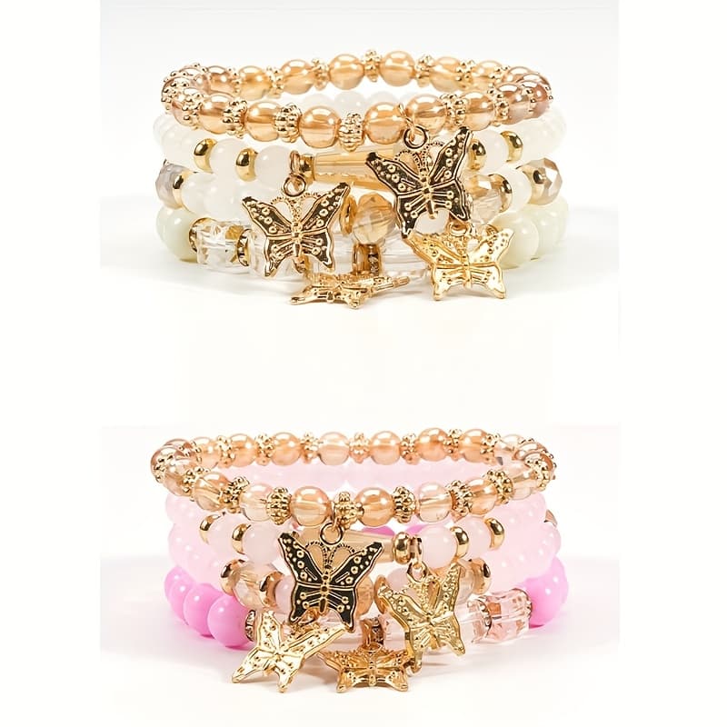 TEMU 4pcs, 8pcs, 16pcs/set Bohemian Elegant Gift Bracelet, Sparkle Multi-layered Beaded Fashion Bracelet, Elastic Charm Beaded Bracelet, For Stylish Ladies, Suitable For Ladies