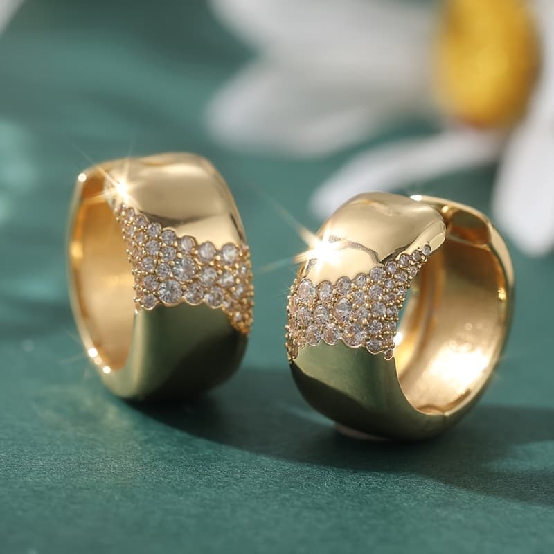 TEMU 1 Pair Elegant Shiny Golden Color Hoop Earrings Women's Charm Jewelry For Bridal, Anniversary, Christmas Gift And Casual Attire