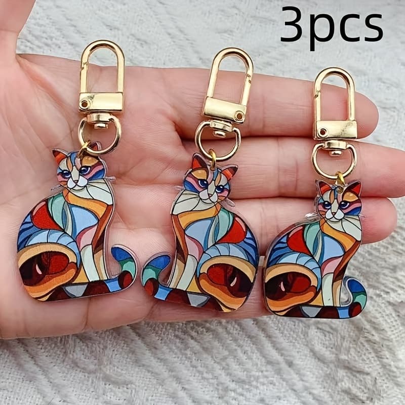 TEMU 3pcs Cute Anime Cat Keychain With Pendants - Kawaii Acrylic Key Rings Suitable For Bags, Backpacks, Women's Gifts, Anime-themed Accessories For & Women