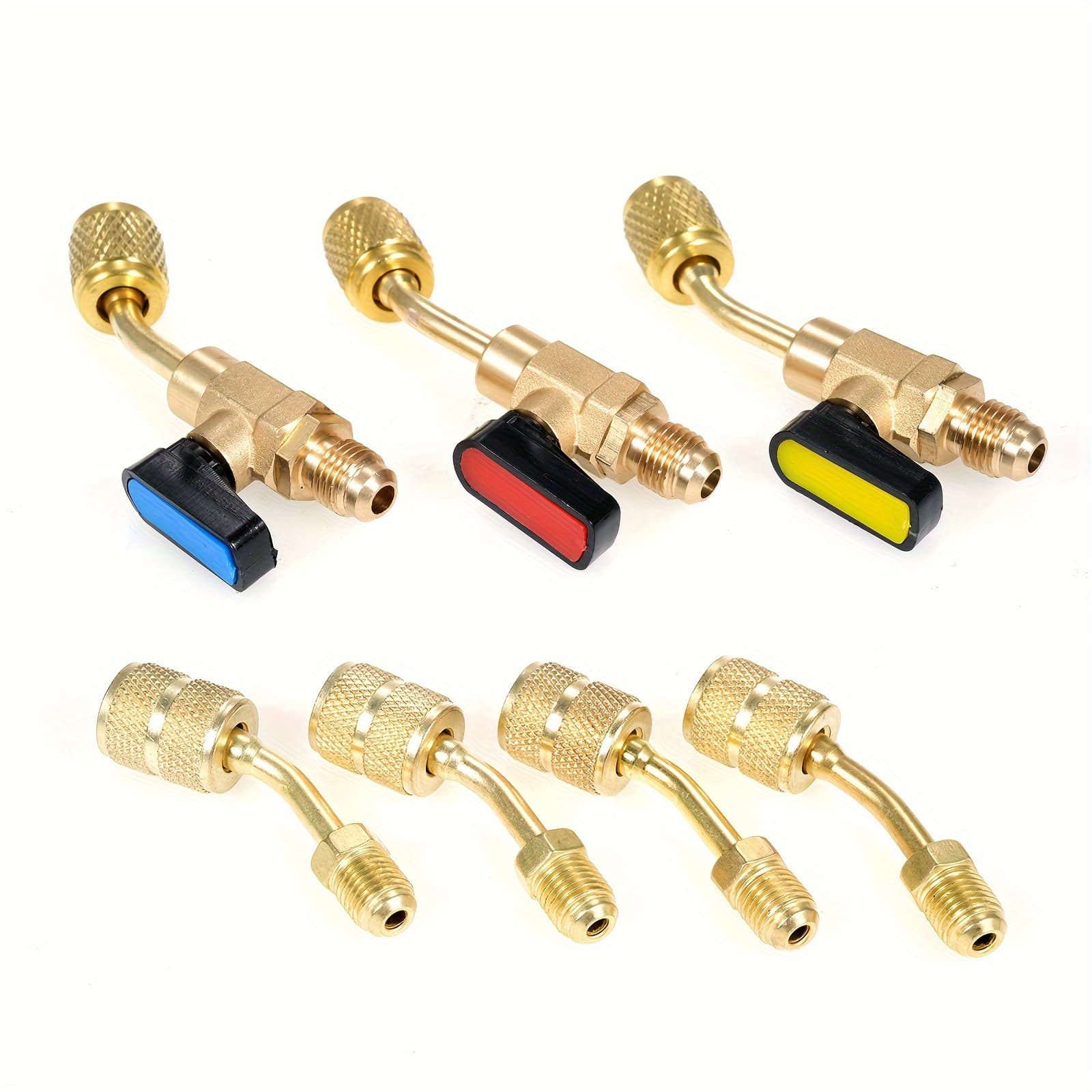 TEMU 7pcs Air Conditioning Refrigerant Angled Shut-off Ball Valve 1/4 Inch For R410a R134a R12 R22 Hvac And R410a Adapter 5/16 Inch Female To 1/4 Inch Male Flare For Mini Split System