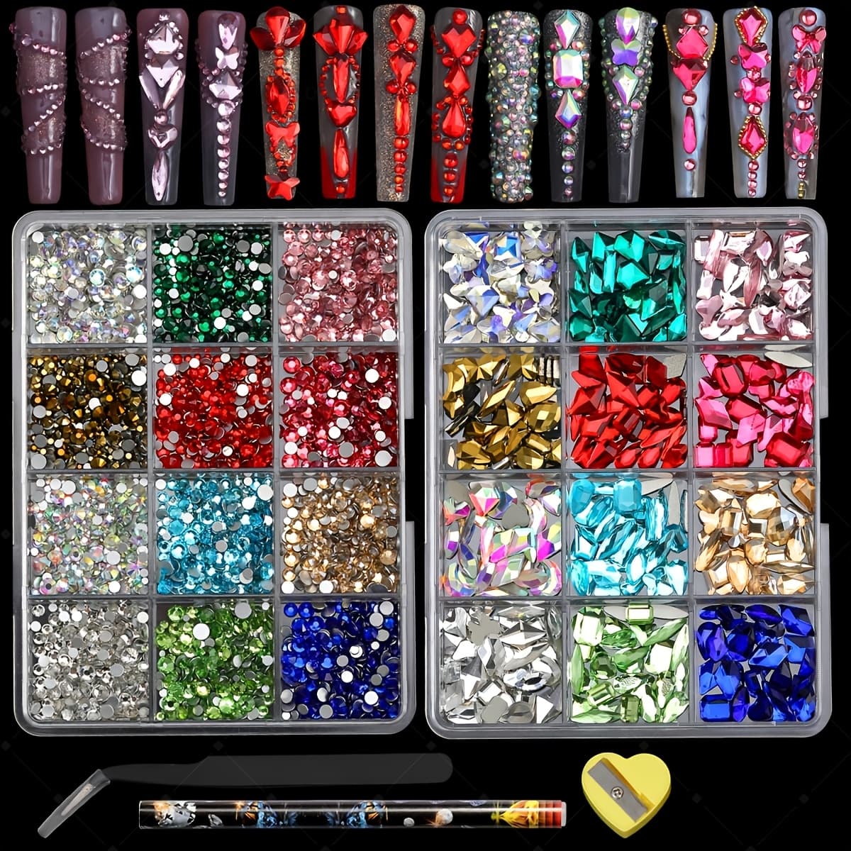 TEMU 2 Boxes Of Flat Back Rhinestones - A Of Colors And Sizes Of Mixed Round/fancy Gemstones, Used For Nail Art Jewelry Decoration For Nail Additions