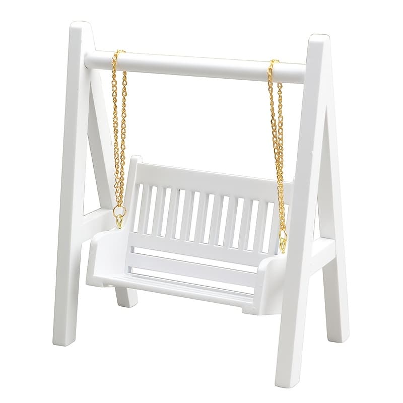 TEMU 1:12 Dollhouse Miniature Furniture, Garden Microscene White Swing Decoration