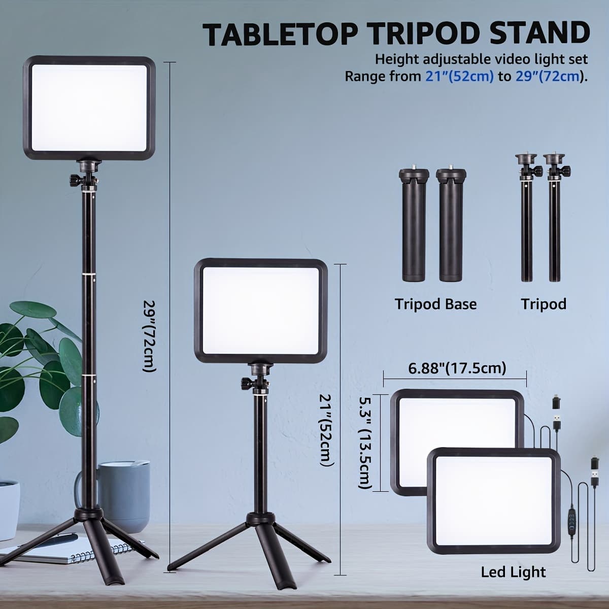 TEMU Niceveedi 2pcs 8" Studio Lighting Kit, Led Photography Lighting Video Light With Adjustable Tripod Stand, 2800k-6500k Dimmable Studio Light For Zoom, Game Streaming, Youtube