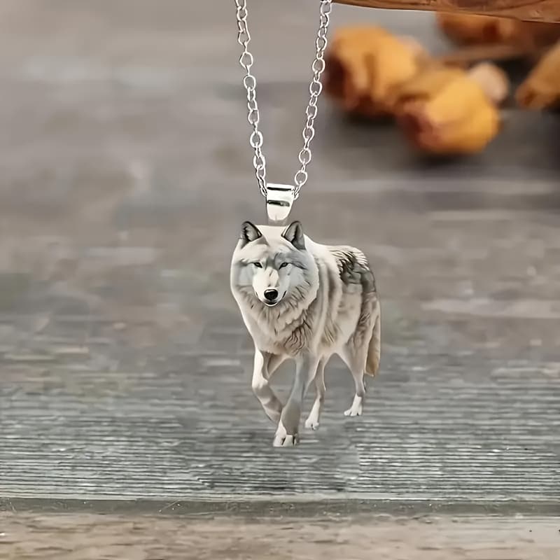 TEMU 316l Stainless Steel Hypoallergenic Men's Wolf Pendant Necklace - 2d Flat Acrylic Wolf , Punk Style Durable Chain Jewelry For Valentine's Day, Father's Day & Anniversary Gifts, 2d Flat