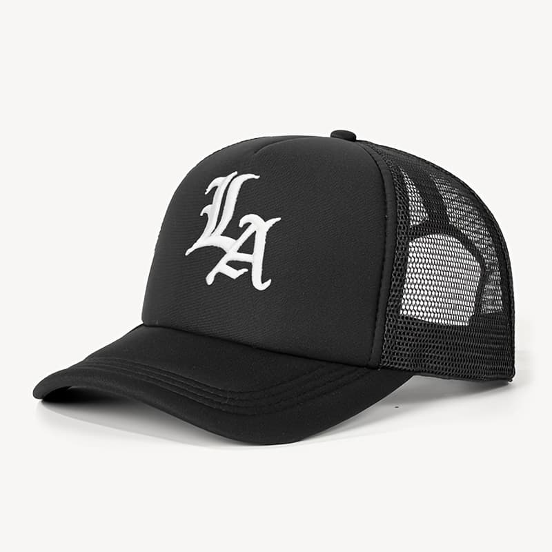 TEMU 1 Embroidered La Sponge Mesh Baseball For Men, Gothic Style Trucker Hat, Outdoor Casual Mesh , Suitable For Spring And Autumn , Travel, And Beach Vacations