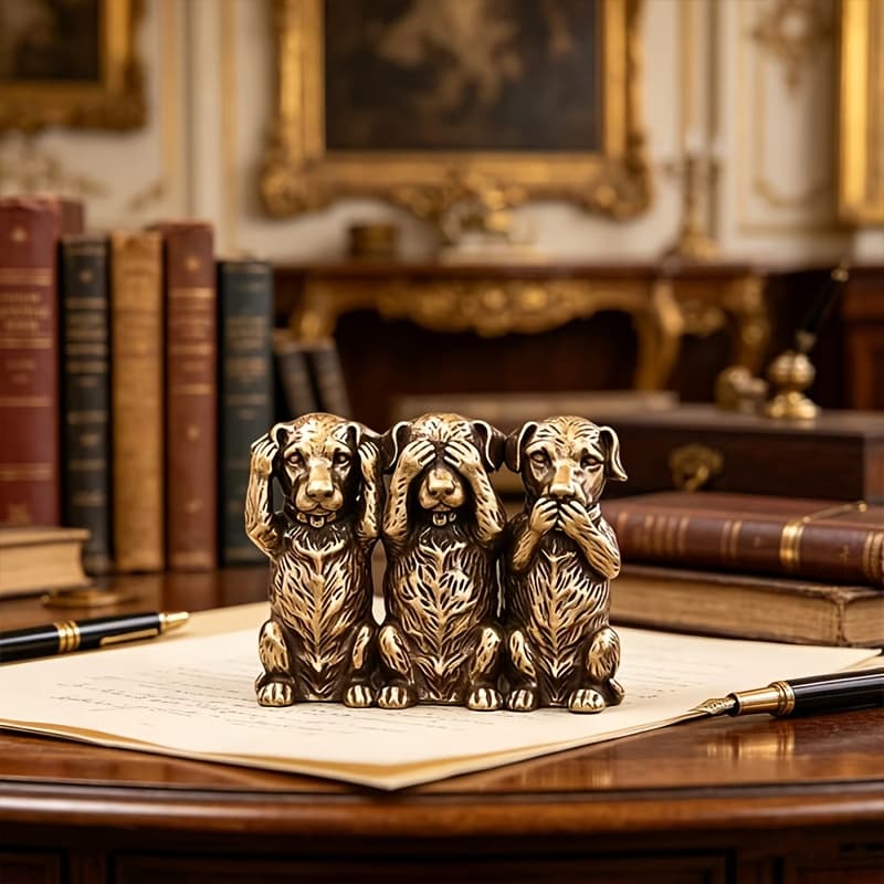 TEMU Brass Retro 3 Little Dogs Ornaments, Personalized Interesting And Cute Puppy Creative Gift Ornaments, Suitable For Tea Pet Bookshelf Office Desk Home Decoration